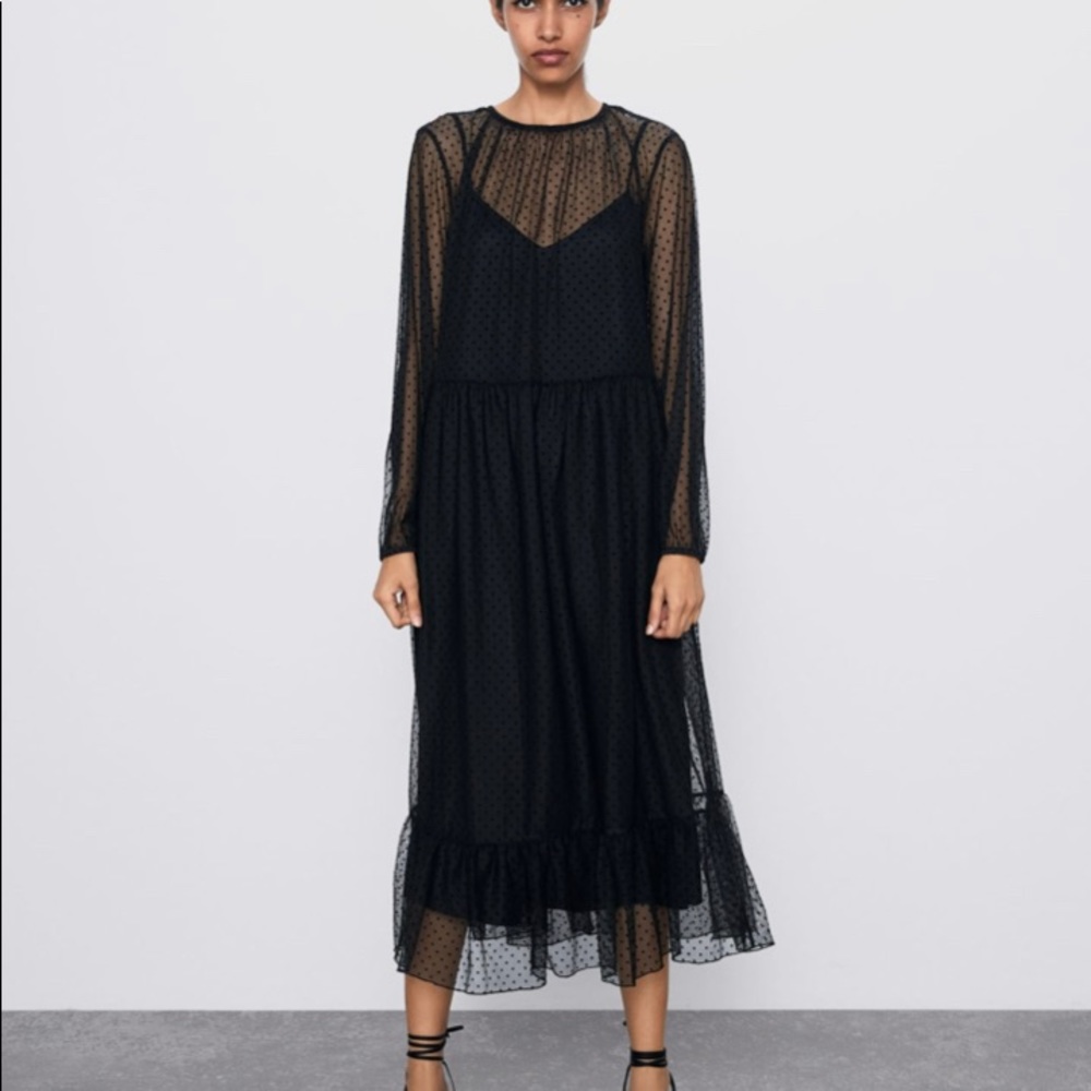 zara semi-sheer dotted mesh dress